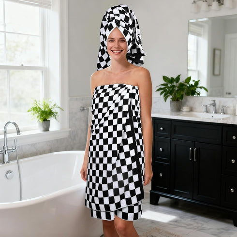 Set 8, 2 2 4 Jacquotha Black and White Towels of Cute Checkered Towels for Bathroom Decor, Bath, Hand, Washcloths