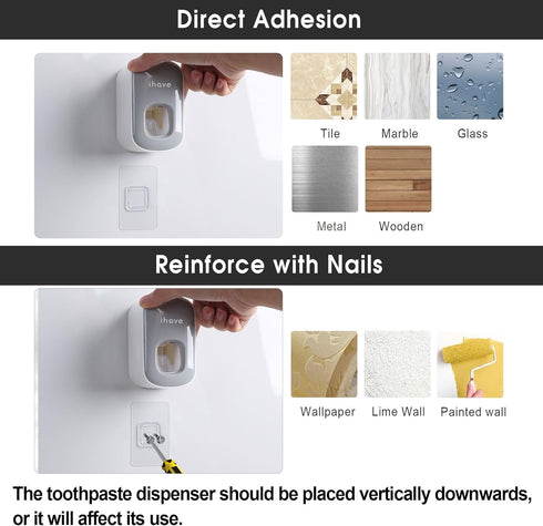 iHave Toothpaste Dispenser Wall Mount, Automatic Toothpaste Squeezer for Bathroom, Grey