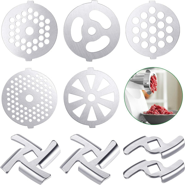 Mudder 9 Pieces Meat Grinder Blades - Stainless Steel Replacement Parts for Size 5 Stand Mixer Accessories