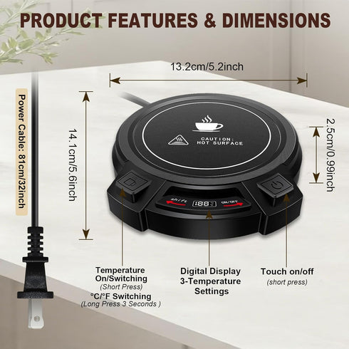 TYVOLYN 8H Tech/3 Settings,Constant Coffee Mug Warmer for Desk-Smart Candle Warmer Auto Shut Off,Coffee Cup Heater