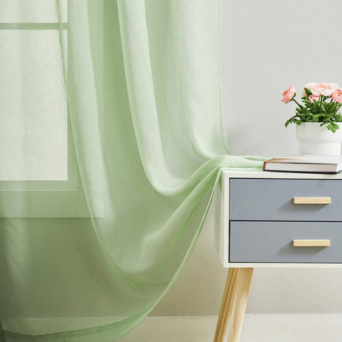 MYSTIC-HOME Sage Green Sheer Curtains, 84 Inches Long, 2 Panels, 52"x84", Semi Crinkle Voile Drapes for Living Room,
