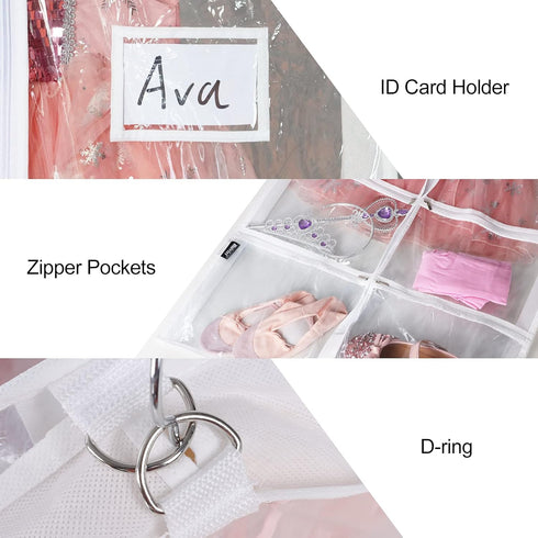Univivi Clear PVC Dance Costume Bags, 40 Inch Garment Bag for Competitions with 4 Medium & 1 Large Pocket