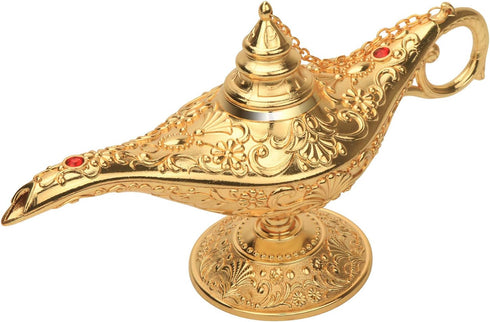LAUYOO Classic Aladdin Magic Genie Lamp, Metal Carved Arabian Props for Home Tabletop Decoration, Gold