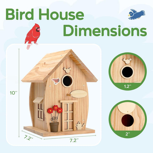 NESTO Wooden DIY Bird House Kit for Adults to Build, Outdoor Woodworking Crafts Freestyle Painting, Hanging Birdhouse