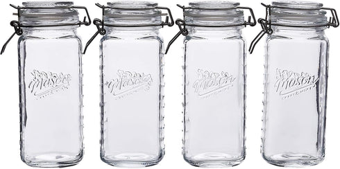Mason Craft & More Airtight Kitchen Food Storage Clear Glass Clamp Jars, 22 Ounce Mini Clamp Jar