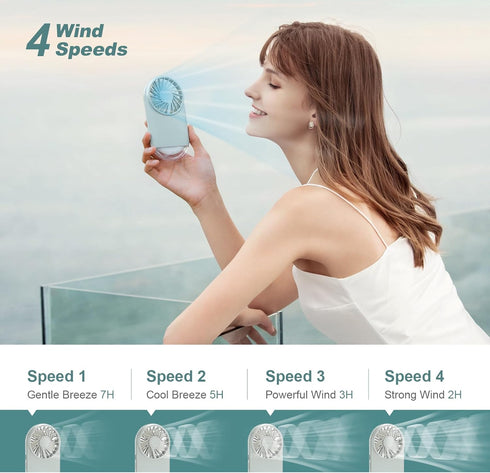 Handheld Mini Fan, USB Rechargeable Pocket Fan with Flashlight, 4 Speeds, Portable for Travel/Summer/Concerts
