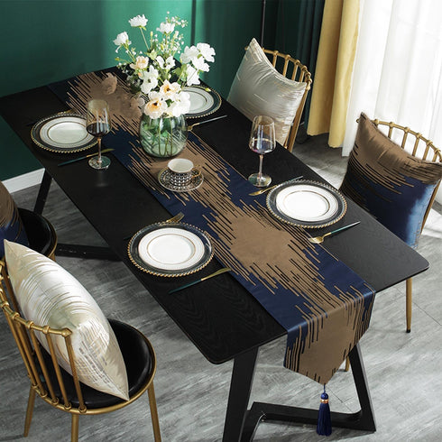 72 Inches Jiino Blue Luxury Table Runners Long with Tassels Modern Geometric Lines Runner Table for Dresser Table