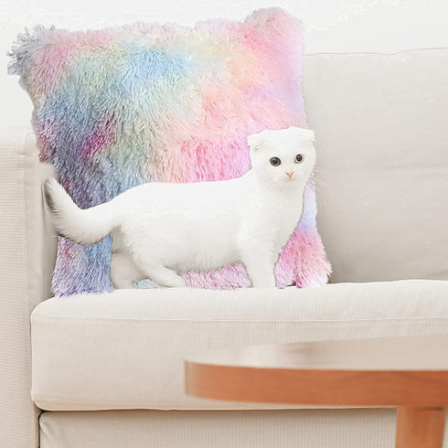 Dongchen Soft Faux Fur Throw Pillow Covers, Pack of 2 Peach Blush Plush Decorative Tie Dye Pink Cushion Cases