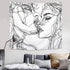 Ruibo Kissing Couple Abstract Sketch Art Wall Hanging Tapestry, Beach Throw, 59" x 51"