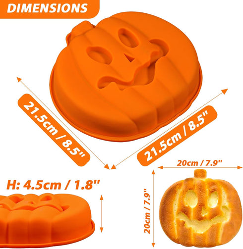 Webake Pumpkin 8 Inch Cake Pan, Silicone Jack-O-Lantern Mold, 3D Pumpkin Shaped Baking Pan for Halloween