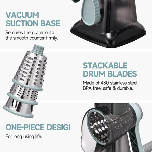 3 Rotary Cheese Grater with Handle Kitchen Shredder Slicer Grater Slicer Ice Shaver Cheese Vegetable Nuts Potato
