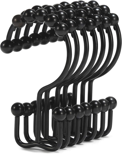 Goowin Shower Curtain Hooks, Stainless Steel Black Shower Curtain Rings, Rust Proof, Free Sliding Double Hooks