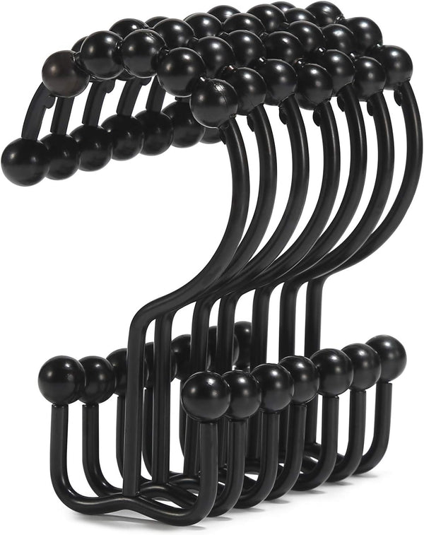 Goowin Shower Curtain Hooks, Stainless Steel Black Shower Curtain Rings, Rust Proof, Free Sliding Double Hooks