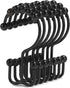 Goowin Shower Curtain Hooks, Stainless Steel Black Shower Curtain Rings, Rust Proof, Free Sliding Double Hooks