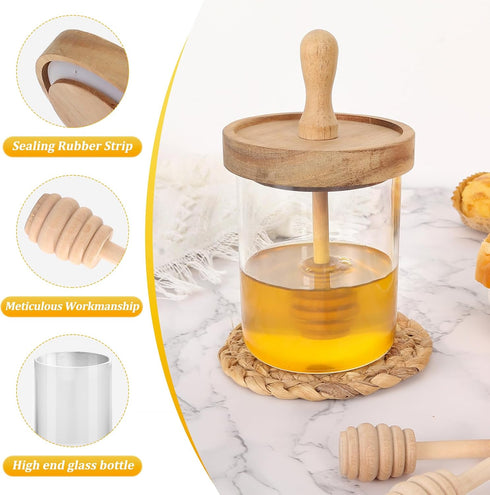 SlZKADY 12 Oz 2 Honey Jar with Wooden Dippers and Lid,Honey Pot Dispenser,Clear Glass Honey Container for Home