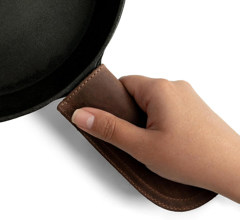 Hide & Drink Full Grain Leather Hot Handle Protector, Double Layered, Bourbon Brown