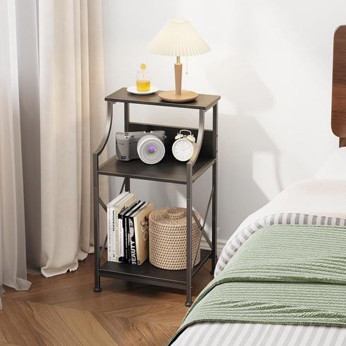 3-Tier HOMEKOKO Side Table, Small End Table for Living Room, Bedroom, Retro Design Metal-Wood End Table, Industrial