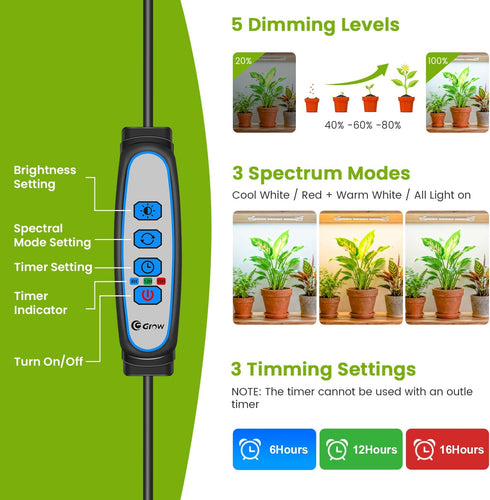 8 inches 6/12/16H 3 5 Dimmable Kullsinss LED Grow Light Strips, Full Spectrum Plant Lights for Indoor Growing