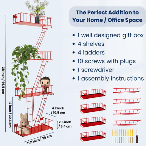 Fire Escape Ladder Shelf - New York Inspired 4 Tier Metal Shelf for Home Décor Organizer and Action Figure Display