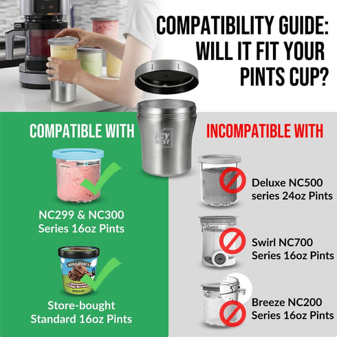 Icy Nest 2 Pack NC299 NC300 NC301 Frozen Ice Cream Pint Cooler for Ninja Creami, Vacuum Insulated Double Wall Stainless