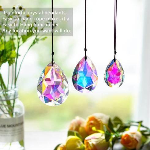 3Pcs 2/2.5/3 inch Crystal Prisms Sun Catchers Chandelier Colorful Bauhinia Ornament Pendants Rainbow Maker Suncatchers