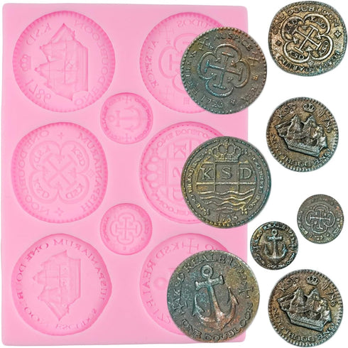 Treasure Coins Silicone Mold, Fondant Molds for Cake Decoration, Cupcake Topper, Chocolate Candy
