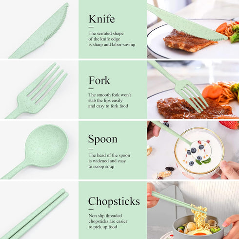4 Sets Travel Utensils with Case, Reusable Plastic Cutlery Set for Lunch Box Accessories