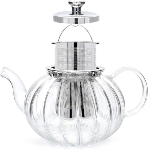 Teabloom Vienna Glass Teapot - Stain-Free Heatproof Glass, Stovetop Safe, Removable Stainless Steel Infuser, 37 oz.
