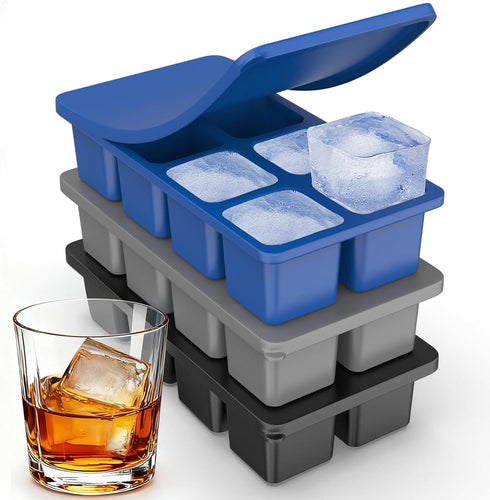 ZDPMK Large Silicone Ice Cube Trays with Lids, 3 Pack Large Ice Cube