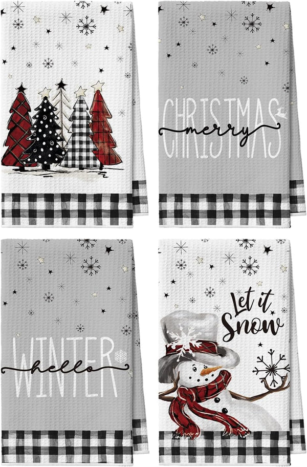 Artoid Mode Black Xmas Tree Snowman Merry Christmas Kitchen Towels, 18x26 Inch