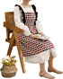 Violet Mist Cotton Linen Apron, Women Cross Back Apron with Pockets, Vintage Black and Red Argyle Pinafore Dress