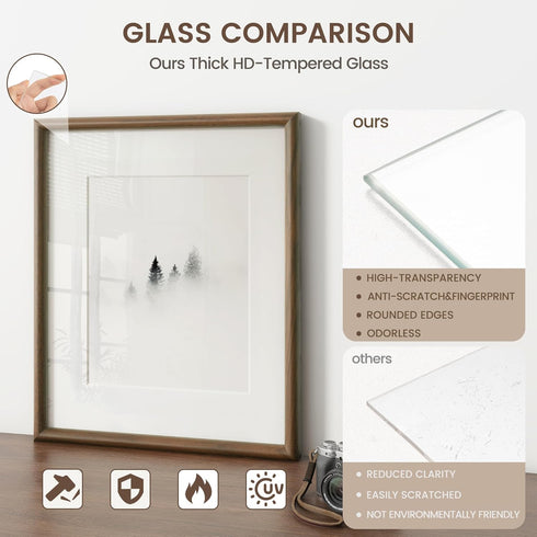 8x10 5x7, Venusmiles Picture Frame, Natural Solid USA-Sourced Walnut Wood Photo Frames with HD Tempered Glass