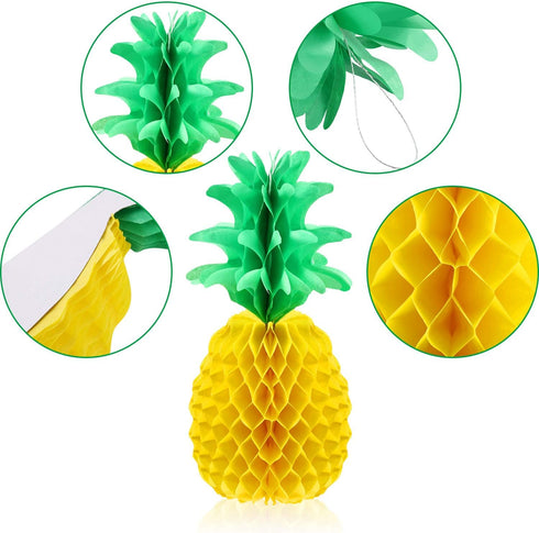 Blulu 6 Pieces 14 Inch Pineapple Honeycomb Centerpieces, Tissue Paper Hanging Decorations for Tropical Luau Hawaiian