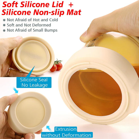 Matifaner 16 oz Round Breakfast Glass Cup with Silicone Seal Cover and Spoon, Glass Dessert Cup with Lid for Breakfast