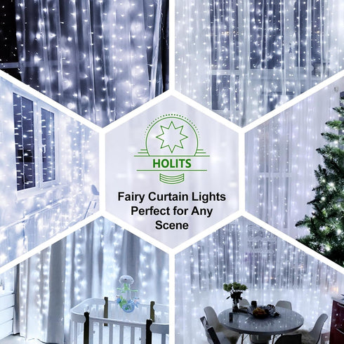 300 9.8 9.8FT 8 LED Fairy Curtain Lights, x Cold White USB Plug in Modes String Hanging Lights with Remote