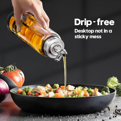 Set 17 oz Set 2 Glass Olive Oil Dispenser Bottle for Kitchen Shatterproof & Leakproof Oil and Vinegar Dispenser