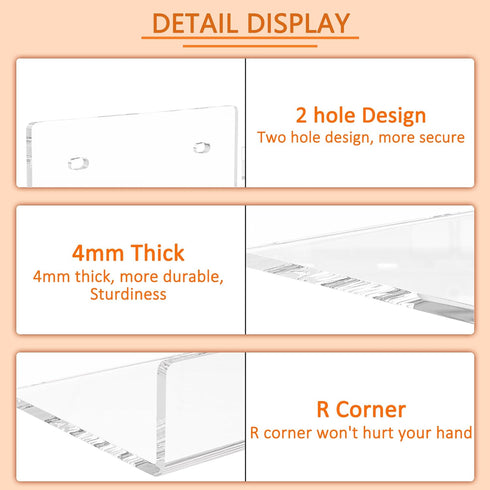 5'' 2 Pack, 5 Inch Clear Acrylic Wall Shelf Small Wall Shelves Display for Small Space