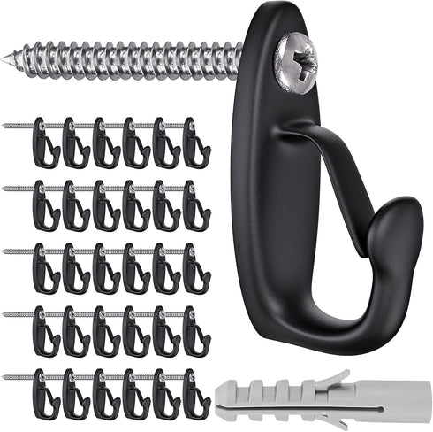 SELEWARE 30PCS Screw in Hooks for Hanging Outdoor String Lights, Black Wall Hooks for Patio Gazebo Fence