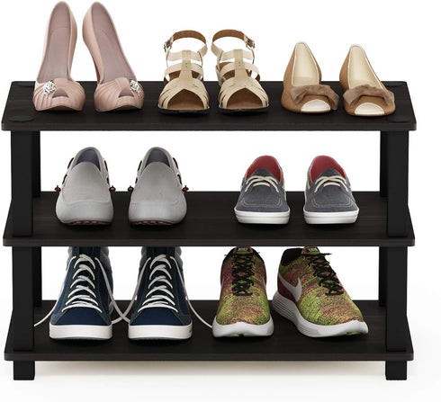 3-Tier Furinno Turn-S-Tube Shoe Rack, Espresso/Black