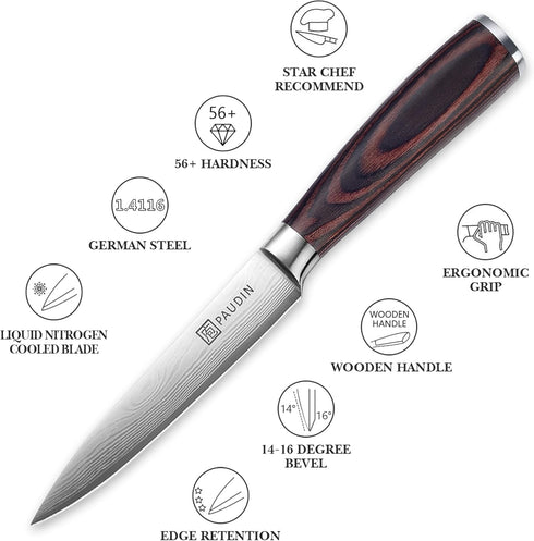PAUDIN Utility Knife, 5 Inch Chef Knife, Ultra Sharp High Carbon Stainless Steel, Premium Gift Box