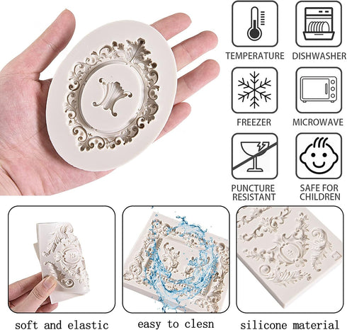 Baroque Silicone Fondant Frame Mold, Photo Cake Mold for Baking Wedding Birthday Party, Cupcake Toppers, Curlicues