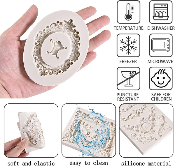 Baroque Silicone Fondant Frame Mold, Photo Cake Mold for Baking Wedding Birthday Party, Cupcake Toppers, Curlicues