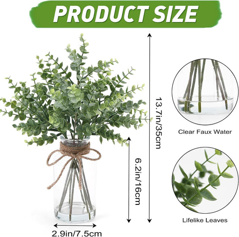 Lcuasc Artificial Eucalyptus Stem in Vase,Realistic Greenery Small Fake Eucalyptus Plant for Coffee Table Centerpieces