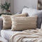 MIULEE Set of 2 Decorative Boho Throw Pillow Covers, Linen Striped Jacquard Pattern Cushion Covers, 12x20 Inch Beige