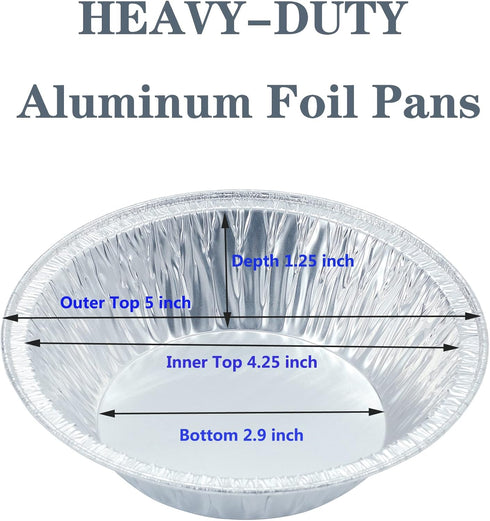 Pie Pans (100 Pack) - 5 inch Heavy-Duty Disposable Aluminum Foil for Mini Pies, Easy to Stack and Store