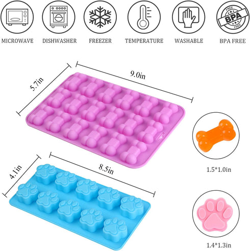 Puppy Dog Paw Bone Silicone Mold for Baking, Jelly, Candy, Chocolate, Ice Cube, Dog Snack
