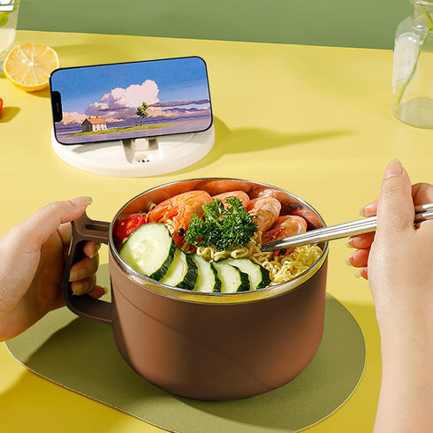 Microwave Ramen Bowl with Handles,304 Stainless Steel Liner Bowl, Microwavable Soup Mug with Lid Large Soup Cups for Ramen Noodle Cereal,42 oz(coffee coffee) by Ronanemon