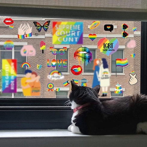 Hying 8PCS Removable Gay Pride Window Clings, LGBTQ Rainbow Stickers for Pride Month Decorations and Party Supplies