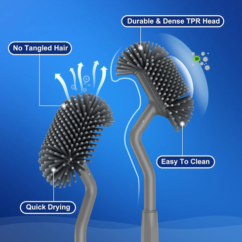 HAMITOR Toilet Bowl Brush Holder Set, Deep Cleaning Silicone Scrubber for Bathroom - Gray