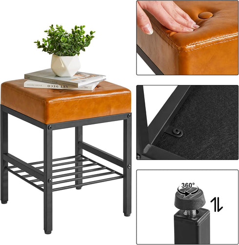 LG-60J IBUYKE Square Makeup Stool with Adjustable Feet and Storage Space, Footrest Chair, PU Vanity Seat, Multi-Use as
